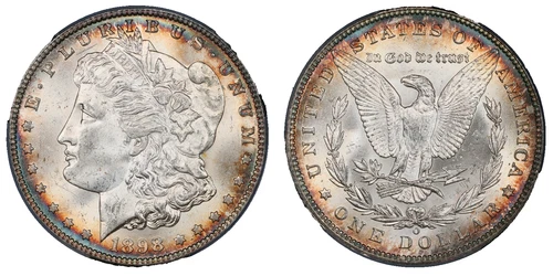 1898-O Morgan Silver Dollar CAC MS 63, Beautiful Rainbow toning and super strike