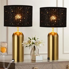 Touch Control Lamps Set of 2 Gold Table Lamps 3-Way Dimmable with USB A C Ports