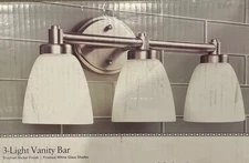 Portfolio,  3-Light Nickel Modern/Contemporary Vanity Light | Frosted Shades 