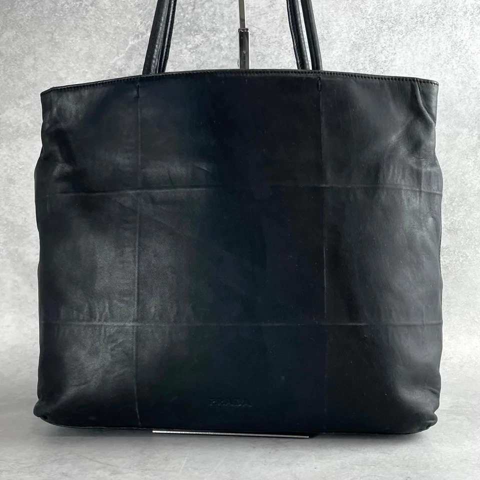 PRADA Tote Shoulder Bag Handbag Leather Black Unisex Used Authentic Italy - Image 2 of 4