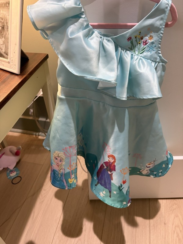 Disney girls size 2 Blue Frozen dress w/Anna, Elsa & Olaf flowers, castle