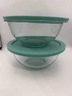 2 Pyrex Smart Essentials Glass Mixing Bowl 1.5 Quart 1.4 Liter Turquoise Lid