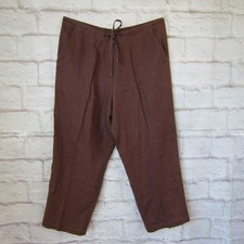 J Jill Linen Pants Women's size 12P Brown Elastic Drawstring Wide Leg Crop