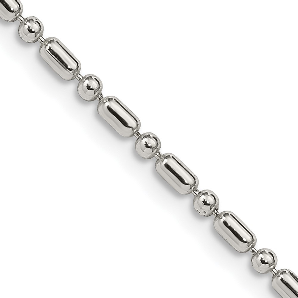 Sterling Silver 2mm Fancy Beaded Chain Necklace 18