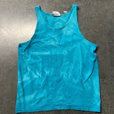 Vintage Lee Total Cotton Tank Top Turquoise Blue Acid Wash Made in USA Large