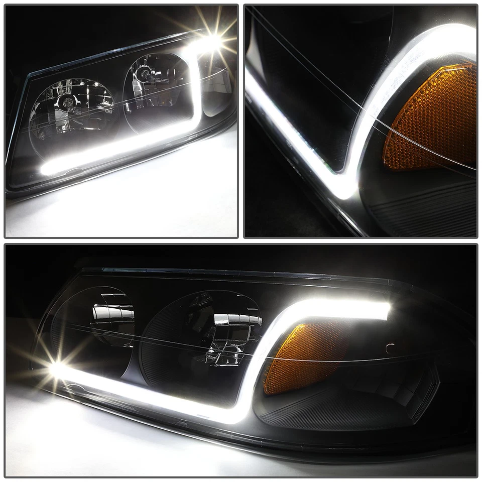 For 2000-2005 Chevy Impala LED DRL Tube Black Amber Signal Headlights+Tool Box - Image 3 of 4