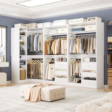 108'' Walk-in Closet Organizer System with 6 Wooden Drawers and 6 Hanging Rods