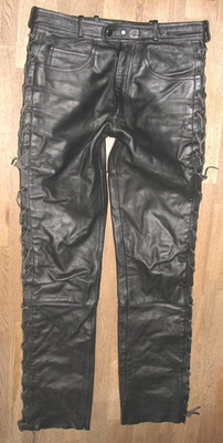 / POLO / Herren- LEDERJEANS / Schnür- Lederhose in schwarz in ca. W32 / L34