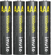 imuto Rechargeable AAA Batteries Lithium 4 Pack,1300mWh 1.5V Constant 4AAA 