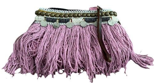 Elliot Mann Indie Pouch Handmade Pink Fringed & Beaded Wristlet Clutch Bag - Picture 13 of 24