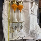 Rare Vintage 1950s Mid Century Brass Orange and White Lamp Pair 34” (working)