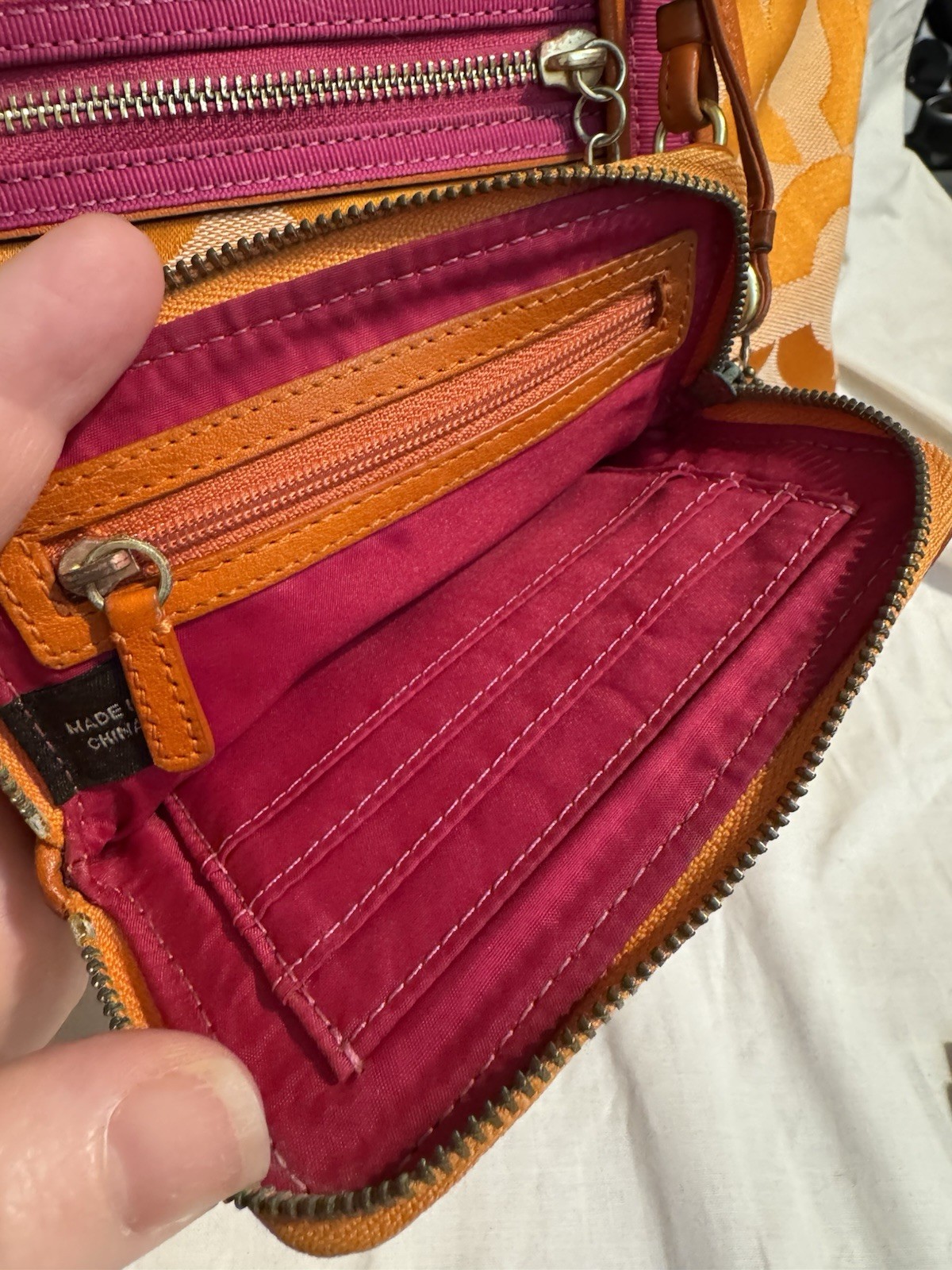 Coach Orange W/Pink And Gold Poppy Set W/Wristlet Wallet All Hangtags Included thumbnail 9