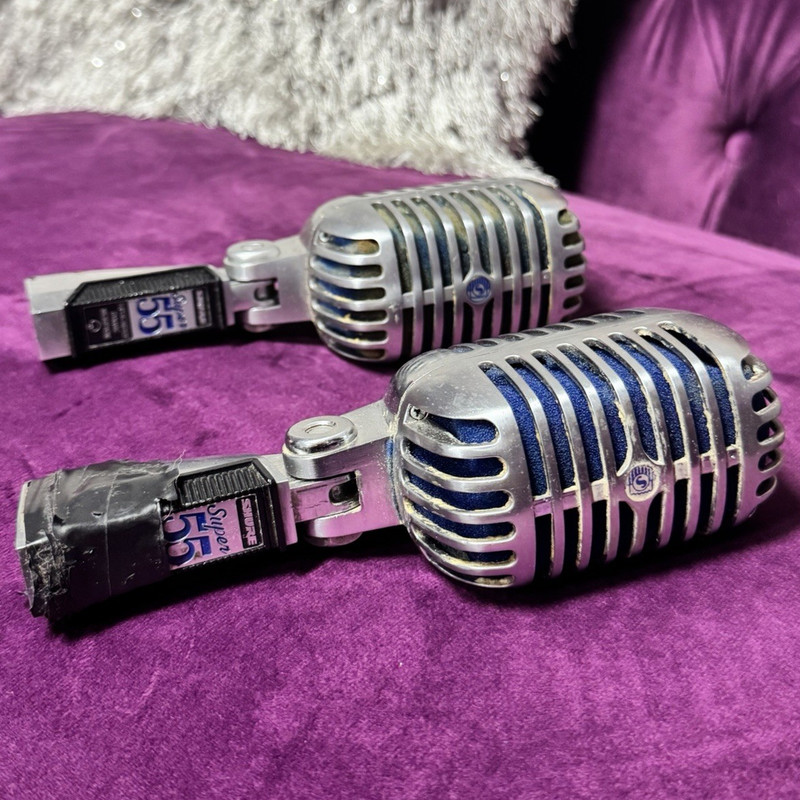 Shure Super 55 Retro Wired Handheld Microphones  Silver/Blue Lot 2