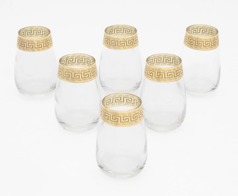 Greek Key Design Water Beverage Set Pitcher Jug With 6 Hiball Glasses - Image 2 of 4