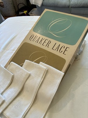 Vtg Quaker Damask Tablecloth 70x108 8 Napkins Imperial Egyptian In Original Box