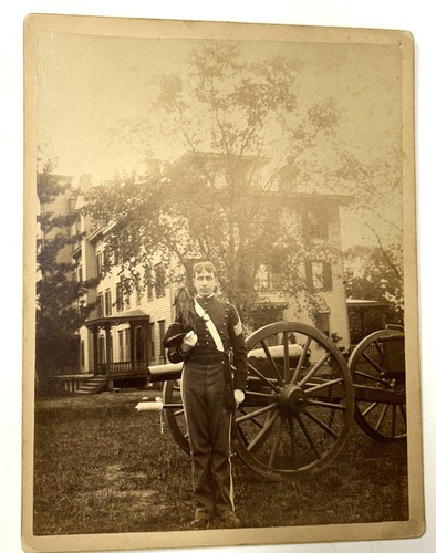 1885 circa Military Academy Soldier, Cannon, Building, Larger (6 1/2 by 8 1/2 )