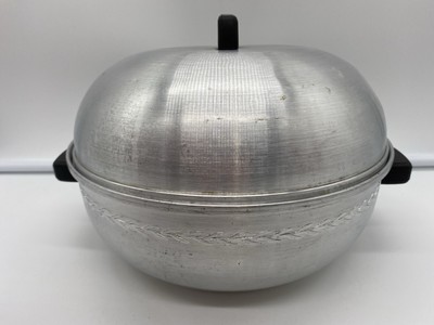 West Bend Aluminum Bun Bread Warmer | Serving Oven Base, Lid & Basket USA Vtg