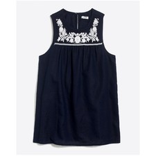 J. Crew Women's Embroidered Floral Cotton-Linen Mini Dress Black Size Medium
