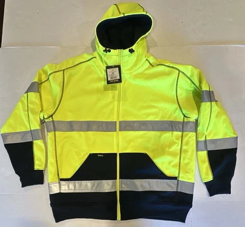 Bisley Workwear Jacket Hooded Zipper ANSI 107 R Class 3 Yellow Navy Reflect 2XL image 6