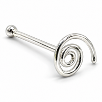 Nasenstecker Spirale Locke 22G (0,6Mm) 925 Sterling Silber Kugelende Steckste...
