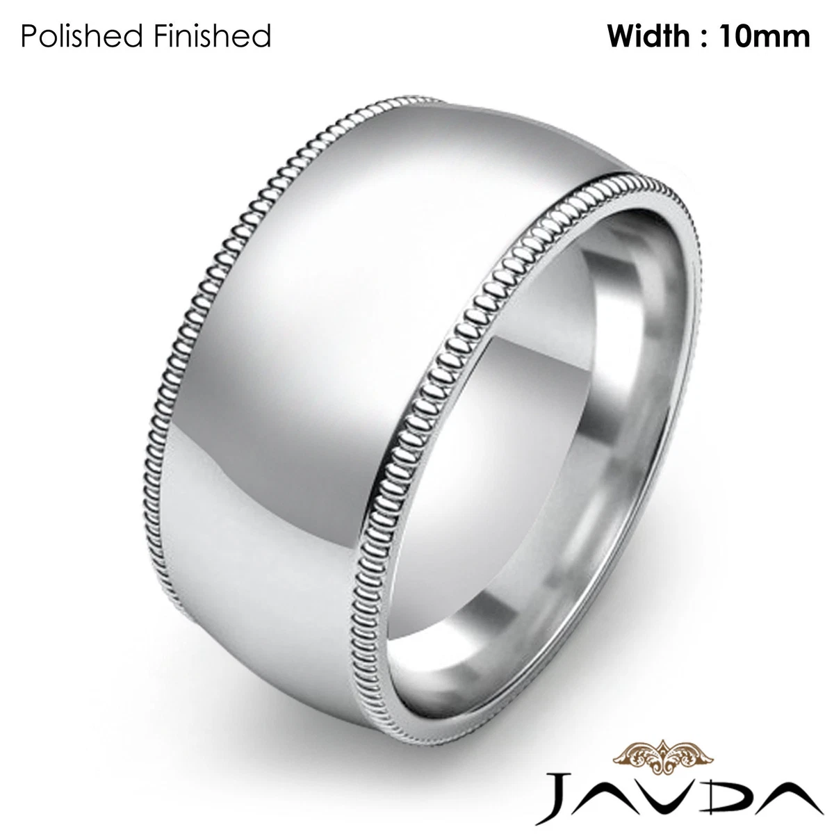 Women Wedding Band 10mm 14k White Gold Milgrain Comfort Fit Ring 11.4g Sz 6 6.75