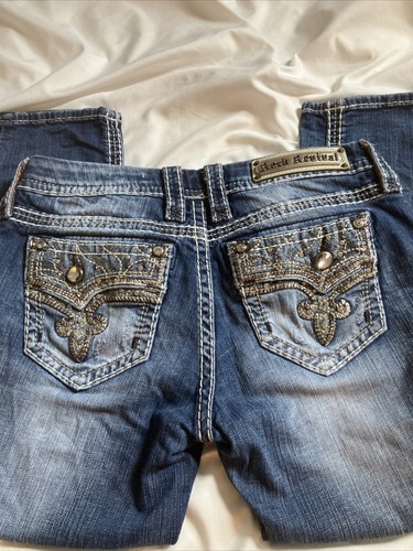 Rock Revival Betty Easy Crop Capri Jeans Womens 26 Bling