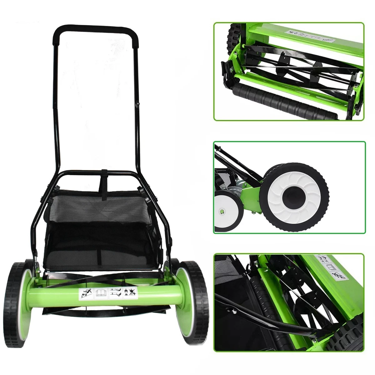 16-Inch Manual Reel Lawn Mower 4 Wheel w/Adjustable Cutting Height Grass  Catcher