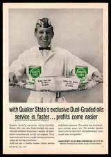 1959 Quaker State Motor Oil Service Station Attendant In Bow Tie & Hat Print Ad