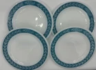 Vintage Anchor Hocking Milk Glass Teal Laurel Leaf 5.25” Bread Dessert Plate, 4