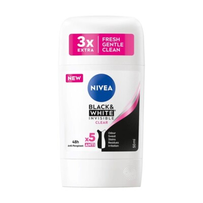 135,60 /L- 5er Pack Nivea Deodorant Stick   Black & White Invisible Clear   50ml