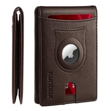 AirTag Mens Slim RFID Blocking Leather Wallet with Bill Compartment