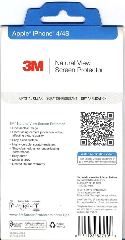 3M Apple iPhone 4 4S Natural View Screen Protector Film - Image 3 of 3