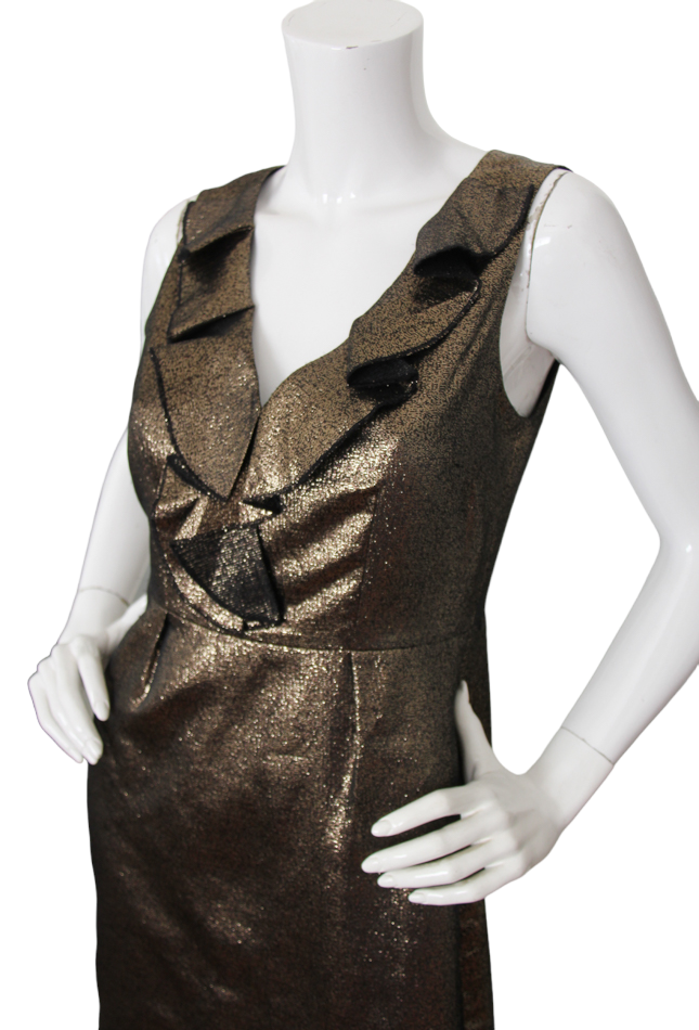Kate Spade Dress Womens 2 XS Gold Metallic Ruffle Sleeveless V-Neck Sheath  | eBay