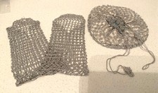Vintage - Antique Victorian DRAWSTRING BAG  FINGERLESS CUFF GLOVES