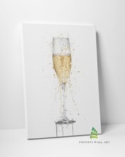 Champagne Glass Canvas Art Splash Art Splatter Wall Art Print Fashion Decor-C904