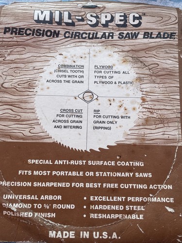 Vintage 8” Circular Saw Blade Plywood Blade Mil-spec P800 Resharpenable - Picture 2 of 2