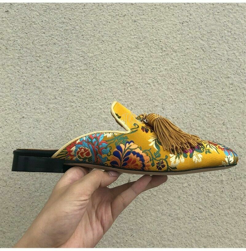 Men Embroidery Floral Slippers Classic Summer Mules Round  display picture 1