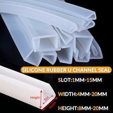 Silicone Rubber U-Shape Sealing Strip U Channel Edging Trim Slot width 1mm 15mm