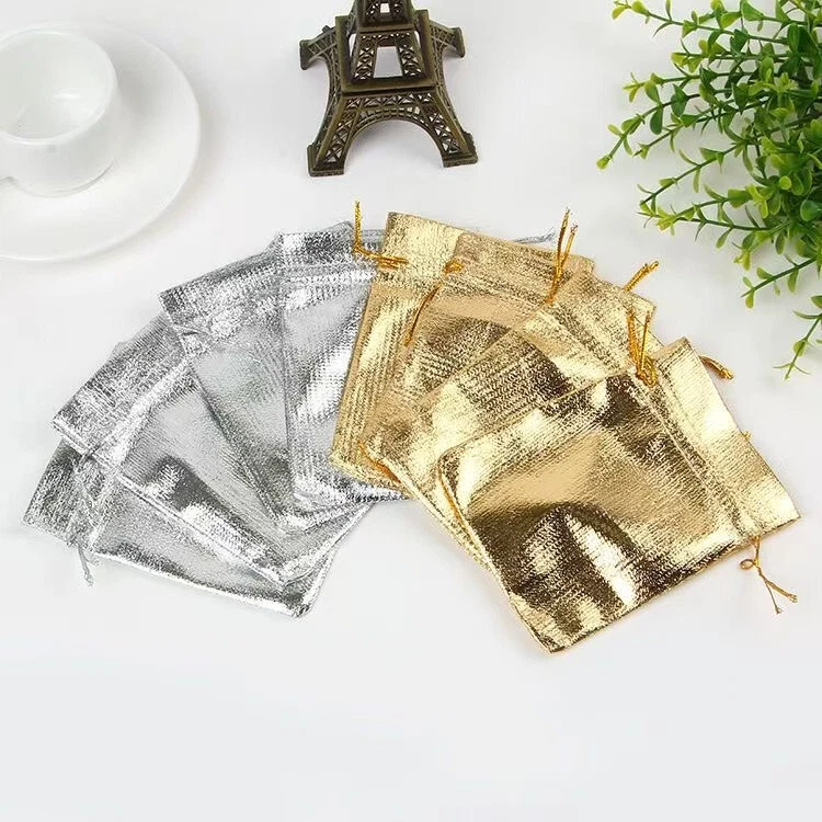 50-200pcs Gold/Silver Jewelry Party Favors Drawstring Pouch Wedding Gift Bags - Image 4 of 4