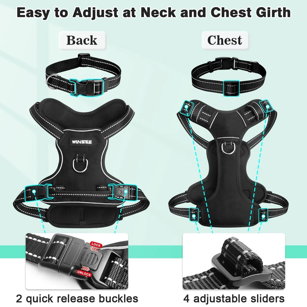 Dog Harness No Pull, Pet Harnesses with Dog Collar, Adjustable Reflective Oxf...