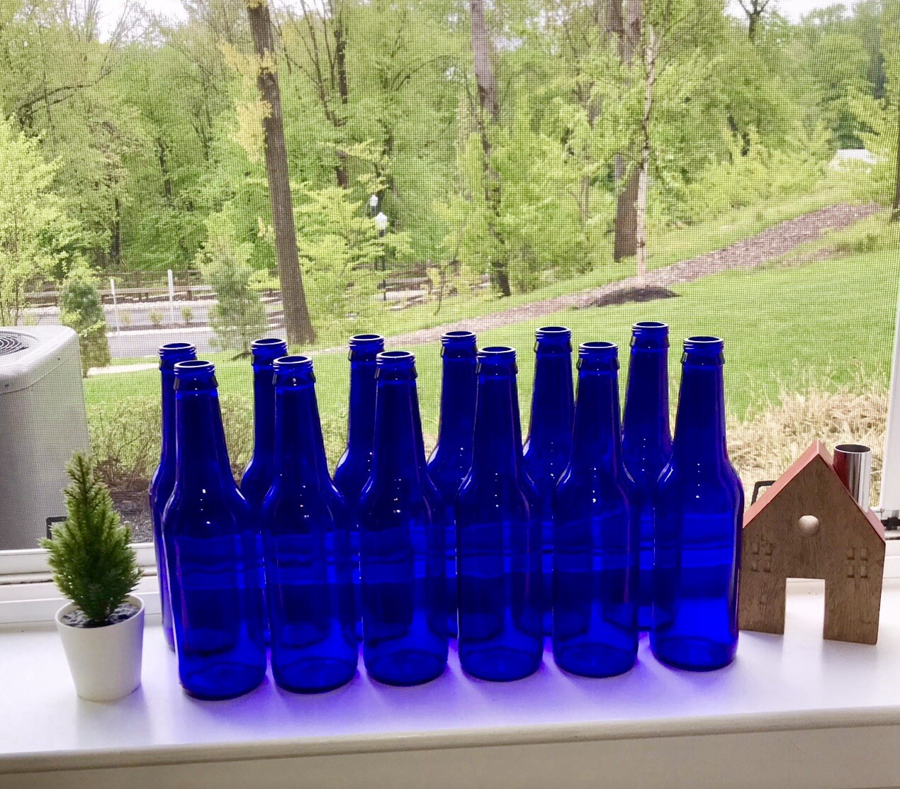 SPRING BOTTLE TREE Decor - 12 COBALT BLUE GLASS BOTTLES Garden DIY CRafTs L@@K!
