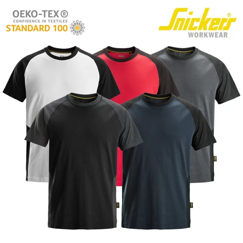 Mens Snickers Workwear Two Coloured T-Shirt Combo Top Black Red Blue 2550 S-XXXL