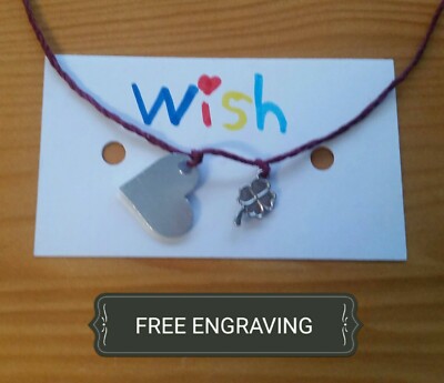 FREE ENGRAVING (PERSONALIZED) Wish Bracelet Heart Clover Luck 