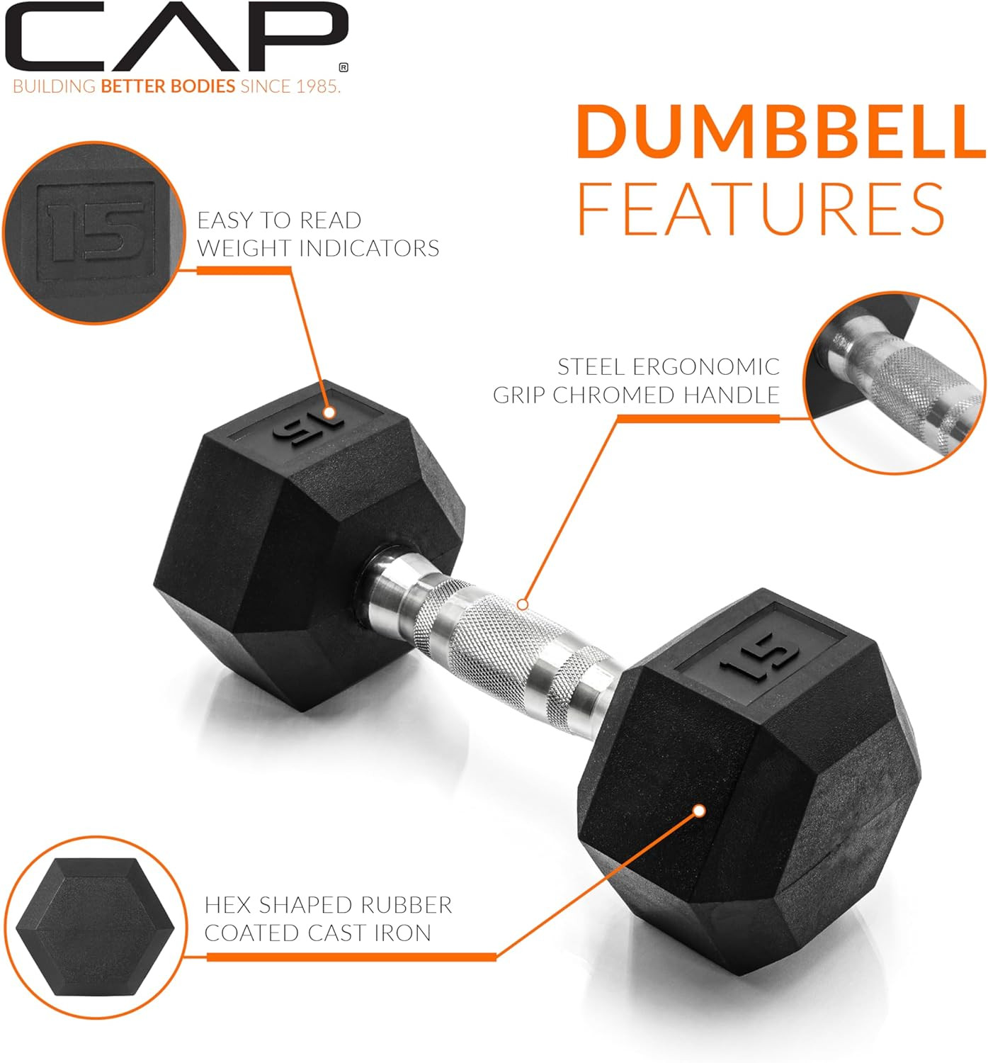 CAP Barbell Coated Hex Dumbbell Weight | Multiple Options