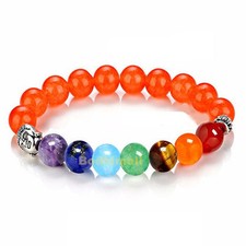 Orange Stone 7 Chakra Healing Balance Beads Reiki Prayer Yoga Buddha Bracelet