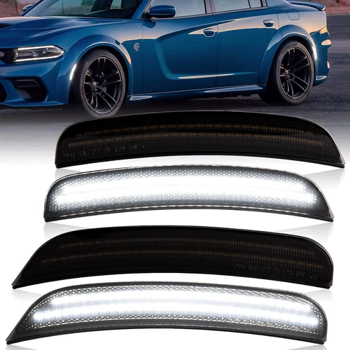 White LED Side Marker Lights for Dodge Charger 2015-2023 Smoked Lens Front Rear