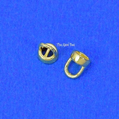 14K Solid Yellow Gold Crimp Hook Cups Ends Findings With Bars Quantity: (2)