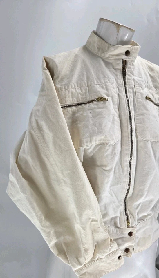 Chaqueta para hombre Burberrys grande blanca de algodón vintage cremallera completa bombardero ala de murciélago Foto 4 de 4