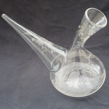 Antik Porron, Karaffe, 1880Trinkflasche, Glas mundgebl.feiner,Künstler- Ätzdecor