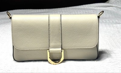 Divina Firenze Ivory Italian Leather Flap Bagette w/Substitute Embroidered Strap